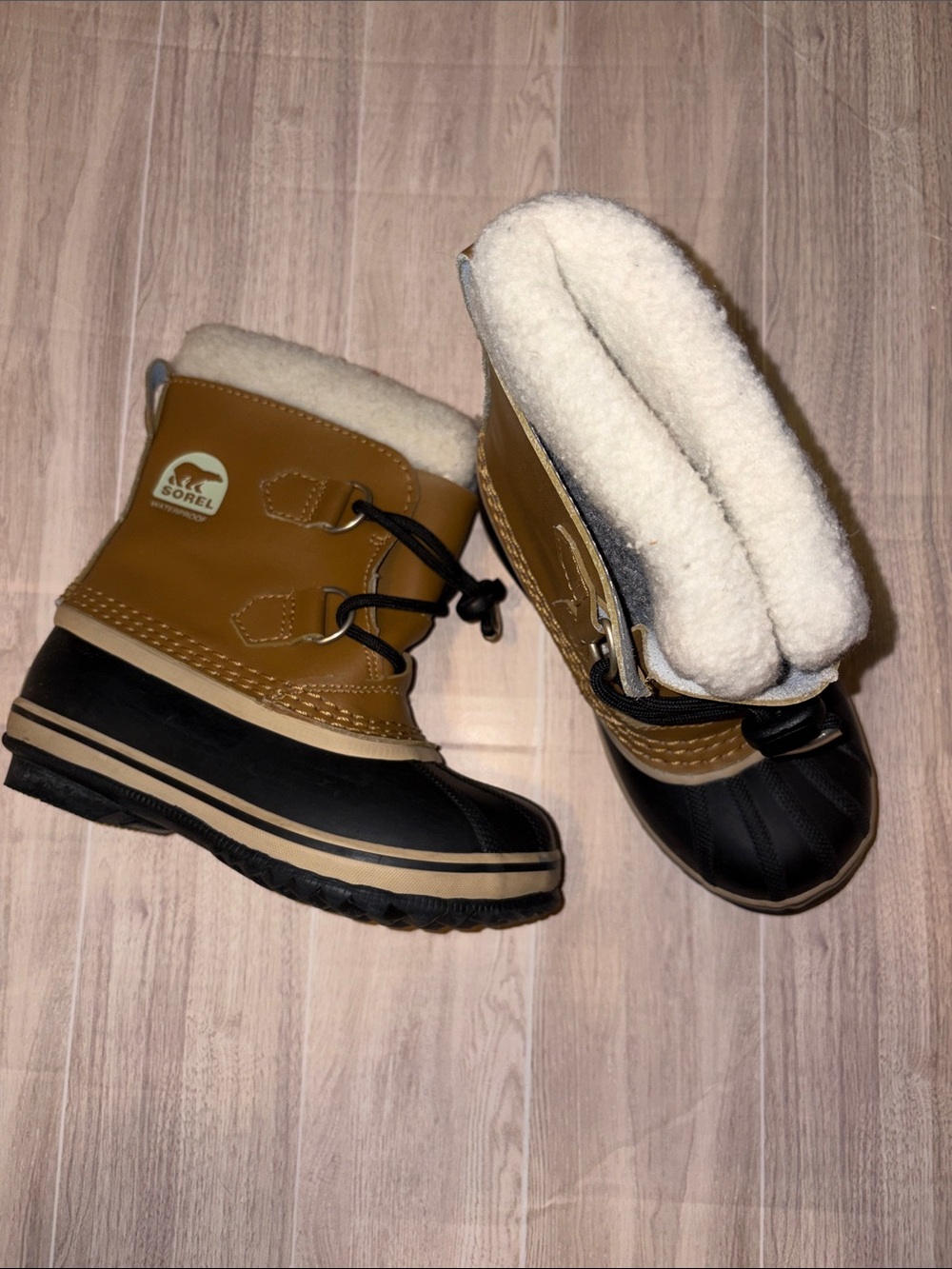 Sorel Kids Tan Black Shearling-Lined Winter Boots